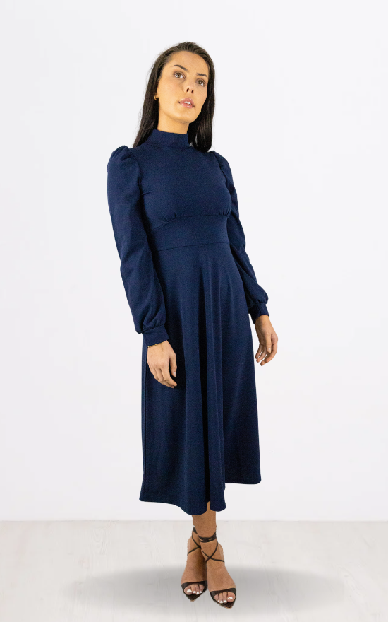 Navy Long Sleeve Turtle Neck Midi Dress