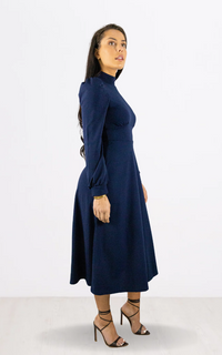 Navy Long Sleeve Turtle Neck Midi Dress