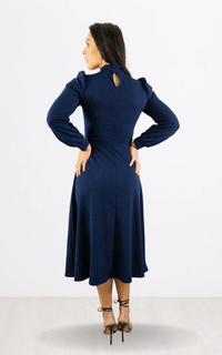 Navy Long Sleeve Turtle Neck Midi Dress