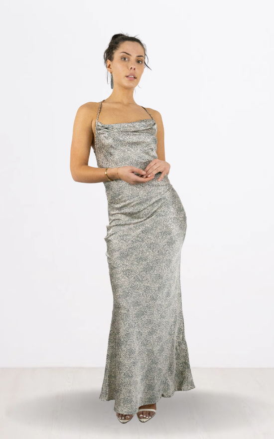 Animal Print Cowl Neck Maxi Dress