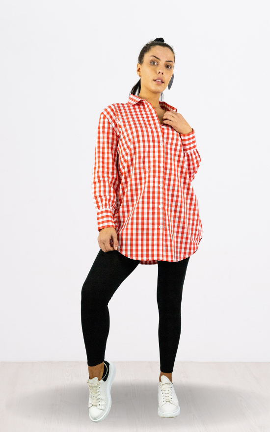 Red Check Loose Fit Full Sleeve Shirt