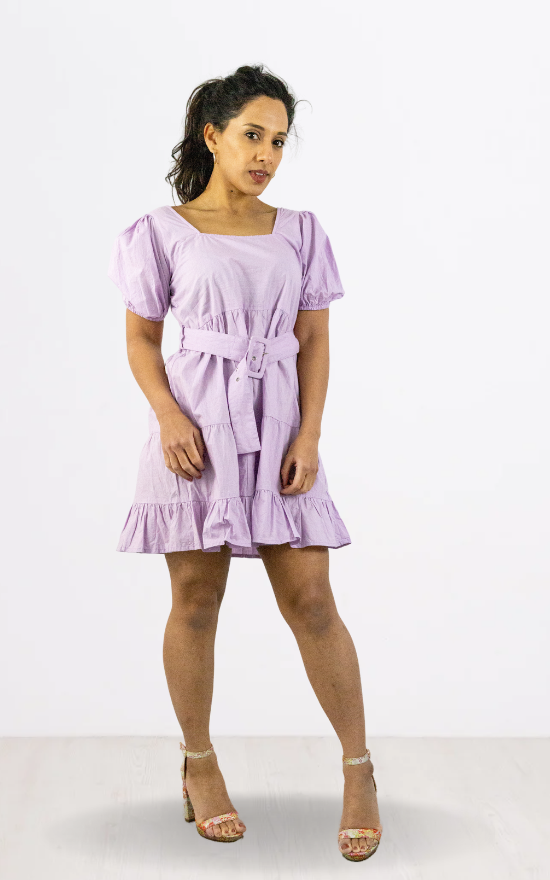 Lilac Tiered Belted Smock Mini Dress