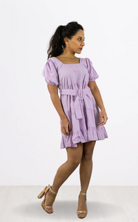 Lilac Tiered Belted Smock Mini Dress