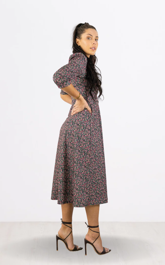 Pink Disty Print Midi Dress