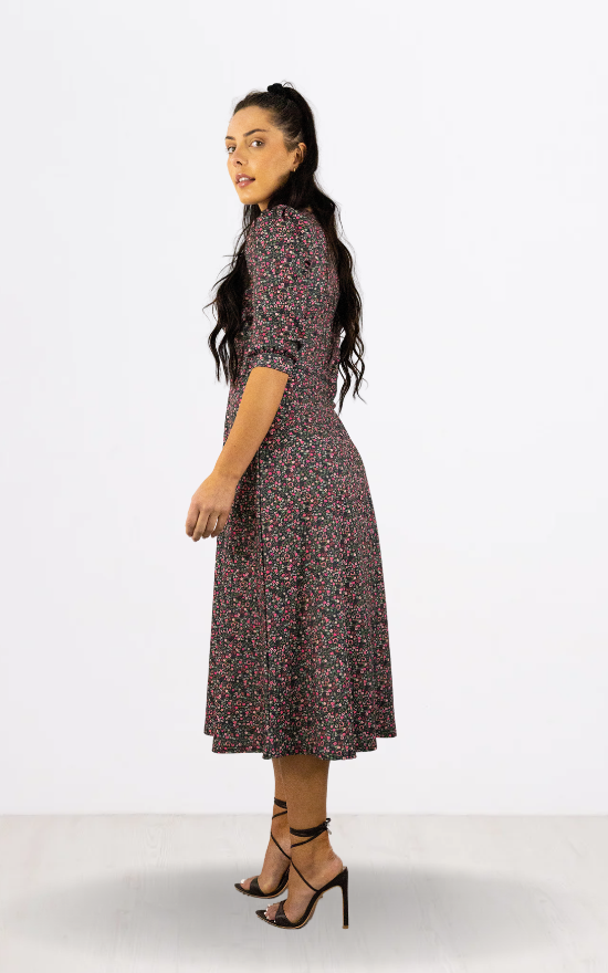 Pink Disty Print Midi Dress