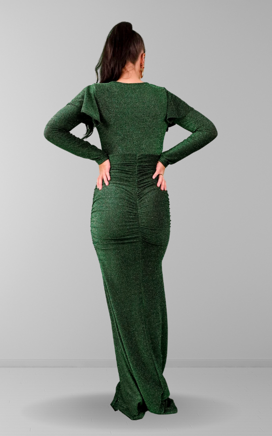 Emerald Lurex V Neck Maxi Dress