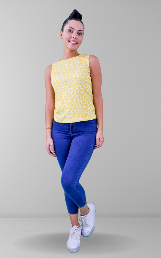 Yellow Daisy Round Neck Sleeveless Top